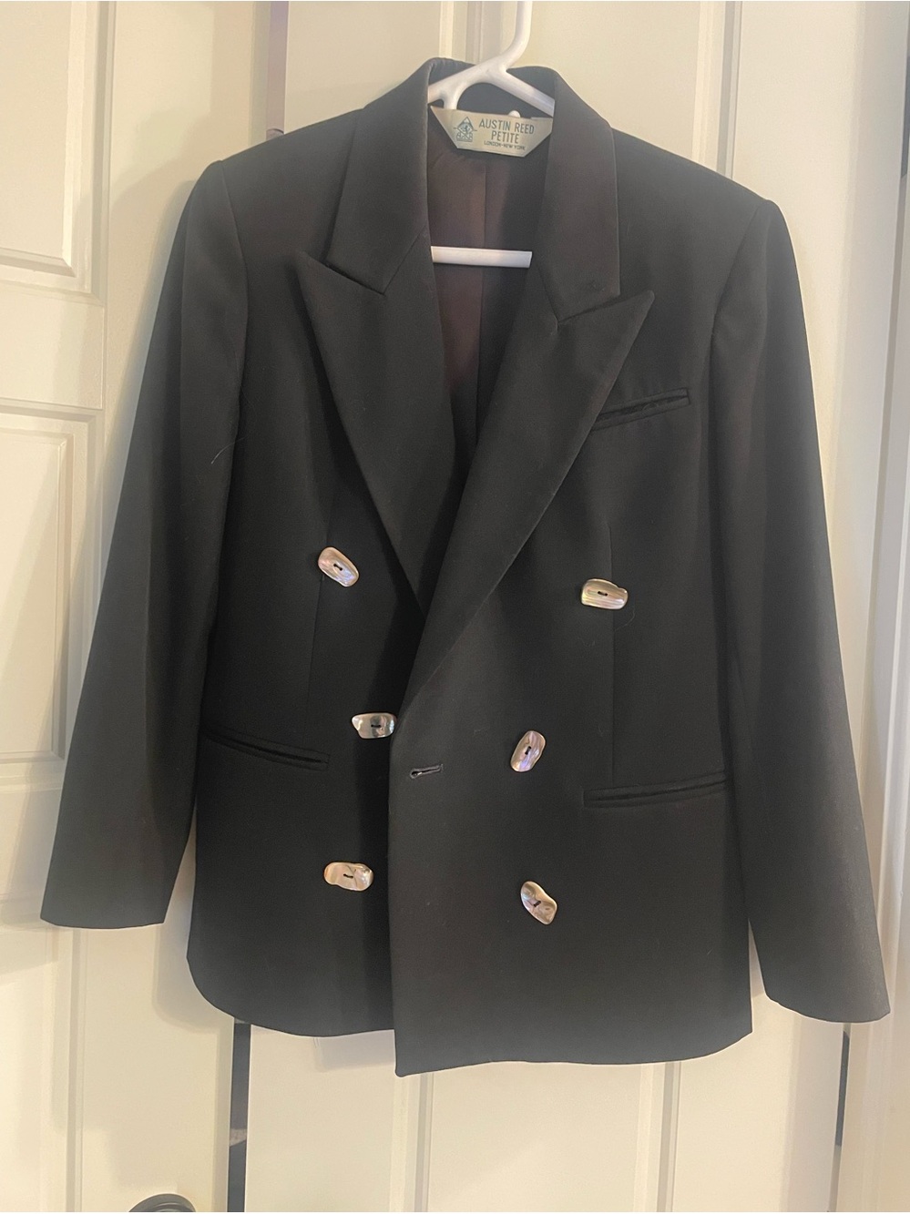 Vintage Austin Reed Double-Breasted Black Blazer with Tortoise Shell Buttons
